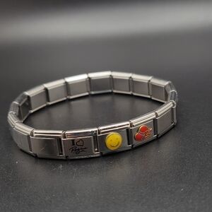 Stainless Steel Charm Link Bracelet "I ❤️ Regina", Smiley and Red Hat